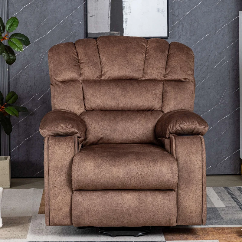 Fauteuil de massage électrique de luxe pour seniors, inclinable, chauffant, avec porte-gobelet, poches, télécommande et pédale,  idéal pour salon et chambre, Marron