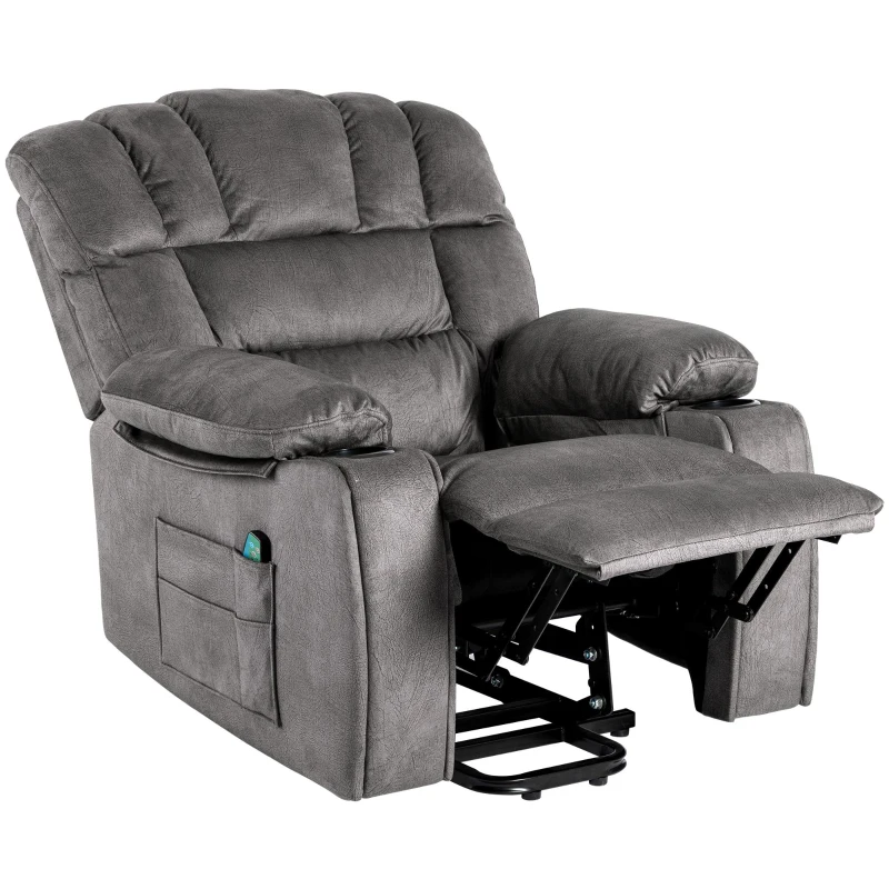 Fauteuil de massage électrique de luxe pour seniors, inclinable, chauffant, avec porte-gobelet, poches, télécommande et pédale,  idéal pour salon et chambre, Gris