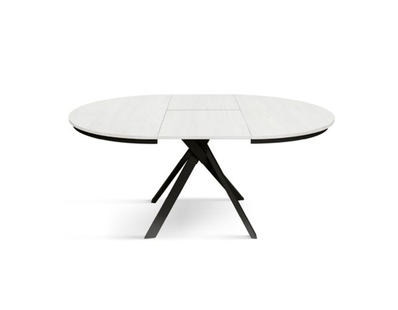 PAZZO DESIGN Tavolo Allungabile con Gambe Incrociate rotondo, Made in Italy, Basamento Nero, Bianco frassinato