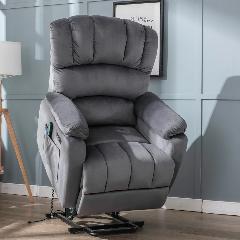 Fauteuil de Relaxation Électrique Massant et Chauffant avec Télécommande, Inclinable, Gris(m-5)