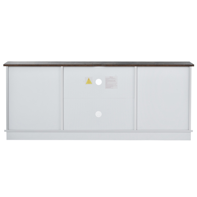 Meuble TV pour télévision jusqu'à 65 pouces style campagne moderne avec portes coulissantes et étagères réglables, Marron blanc