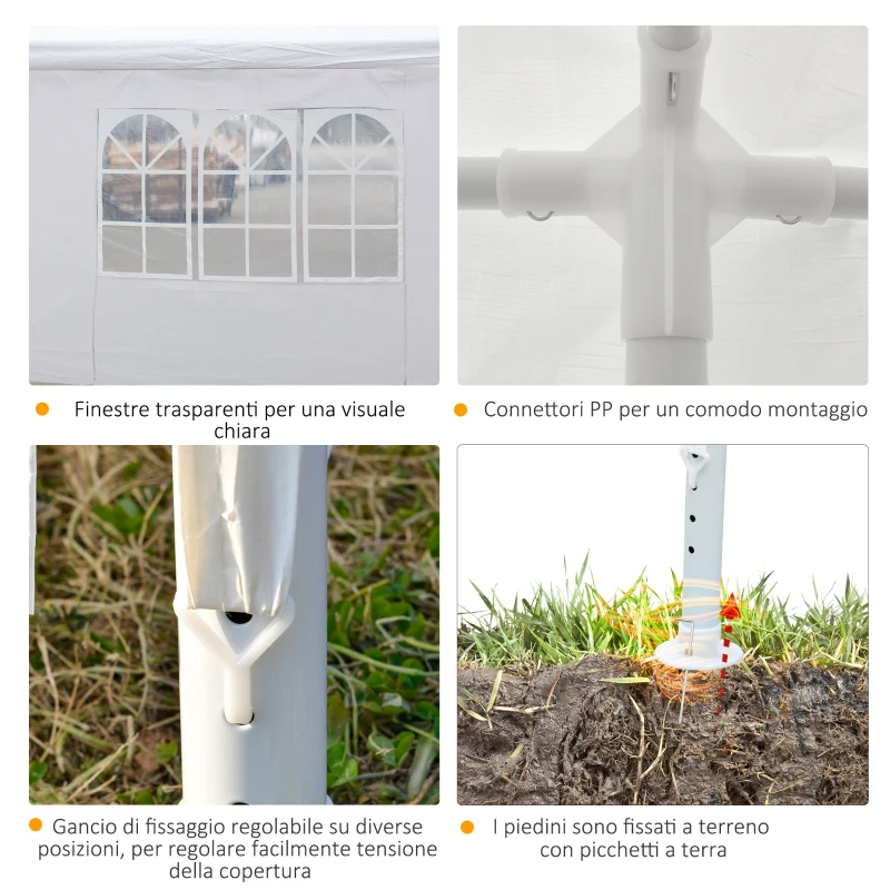 Outsunny Gazebo da Giardino 6x3m con Pareti Laterali Rimovibili, Porte e Finestre, Bianco