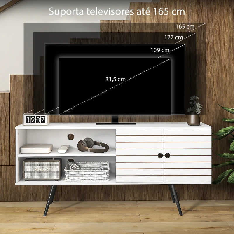 HOMCOM Móvel de TV para Televisores de até 65 Polegadas com 2 Prateleiras Abertas 1 Armário com Portas 145x38x65 cm Branco