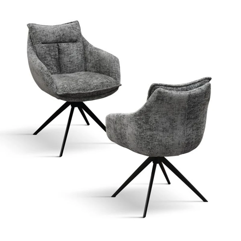 PAZZO DESIGN Sedia Gastone Grigio set da 2 sedie con rivestimento in tessuto e gambe in metallo