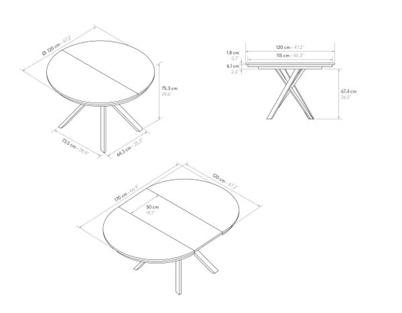 PAZZO DESIGN Tavolo Allungabile con Gambe Incrociate rotondo, Made in Italy, Basamento bianco, Bianco frassinato