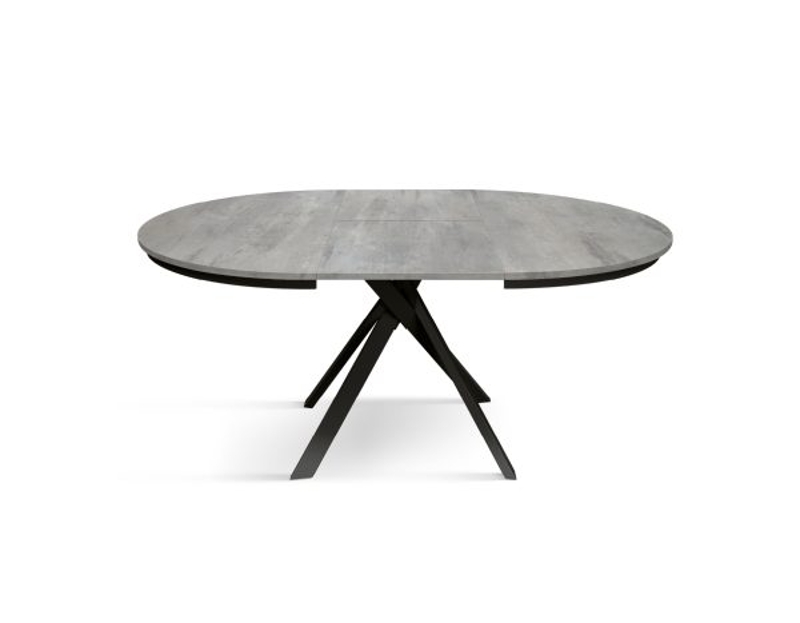 PAZZO DESIGN Tavolo Allungabile con Gambe Incrociate rotondo, Made in Italy, Basamento Nero, Grigio cemento