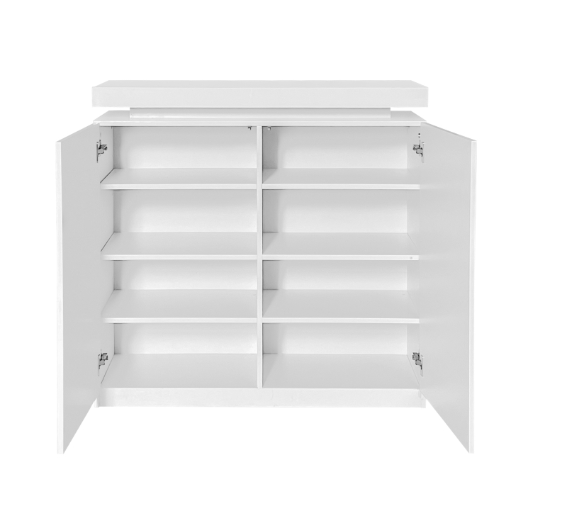 Meuble à chaussures mobile avec double porte, éclairage LED multicolore et armoire penderie, Blanc