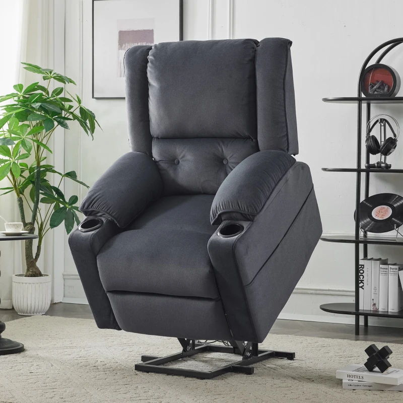 Fauteuil de Relaxation Électrique releveur, Massage Chauffant, 2 Porte-gobelets et Télécommande, Gris