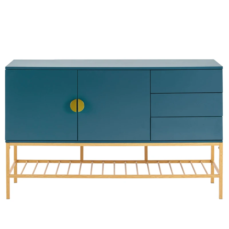 Buffet moderne avec détails dorés et tiroirs de rangement en MDF, Bleu
