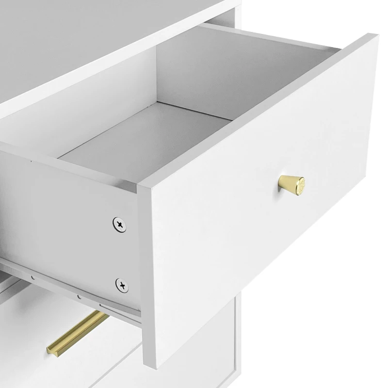 Buffet Élégant avec 7 Tiroirs, Poignées et Pieds dorés, Blanc