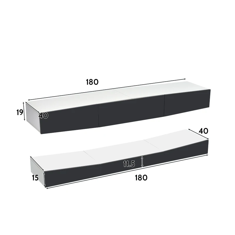 Meuble TV suspendu scandinave moderne avec éclairage LED, Blanc+gris