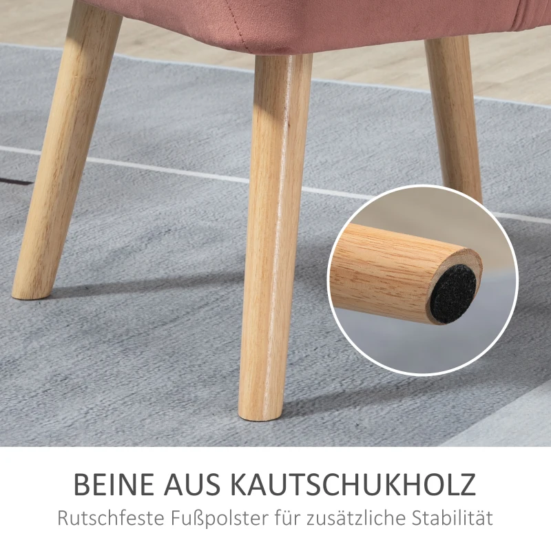 HOMCOM Fotelik Akcentowy, Styl Skandynawski, Aksamitna Tapicerka, do 120 kg, Nogi z Drewna Kauczukowego, Różowy