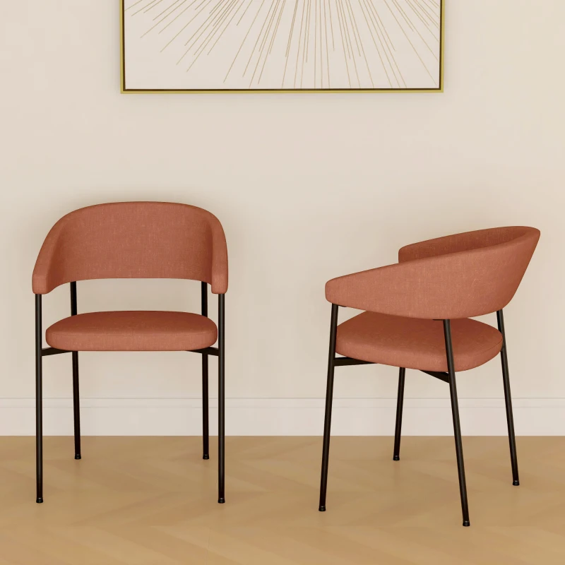 HOMCOM Set 2 Scaune Tapițate cu Cotieră și Spătar dintr-o Singură Bucată, Scaune Moderne din In și Țesătură cu Efect de Oțel, 59x56x78 cm, Portocaliu