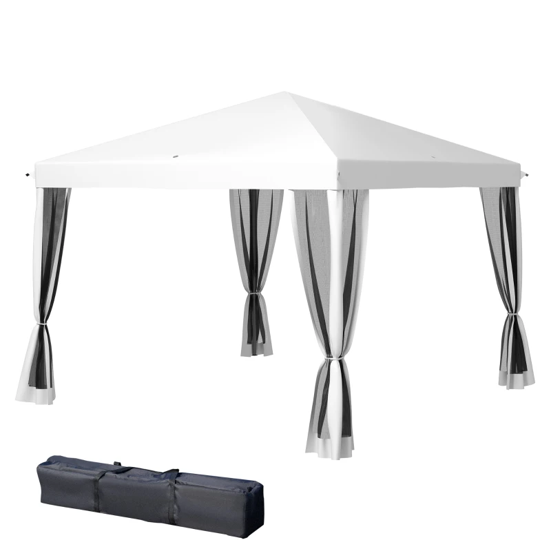 Outsunny Carpa Plegable 3x3 m Cenador de Jardín con 4 Paredes Laterales de Malla 8 Orificios de Drenaje Impermeable y Bolsa de Transporte Gazebo para Exterior Jardín Patio Fiestas Blanco