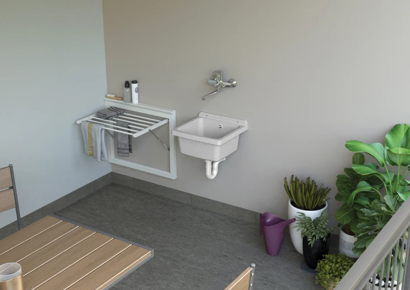 MONGARDI Lavandino pilozzo a muro da esterno 40x40x19, colore GRANITO