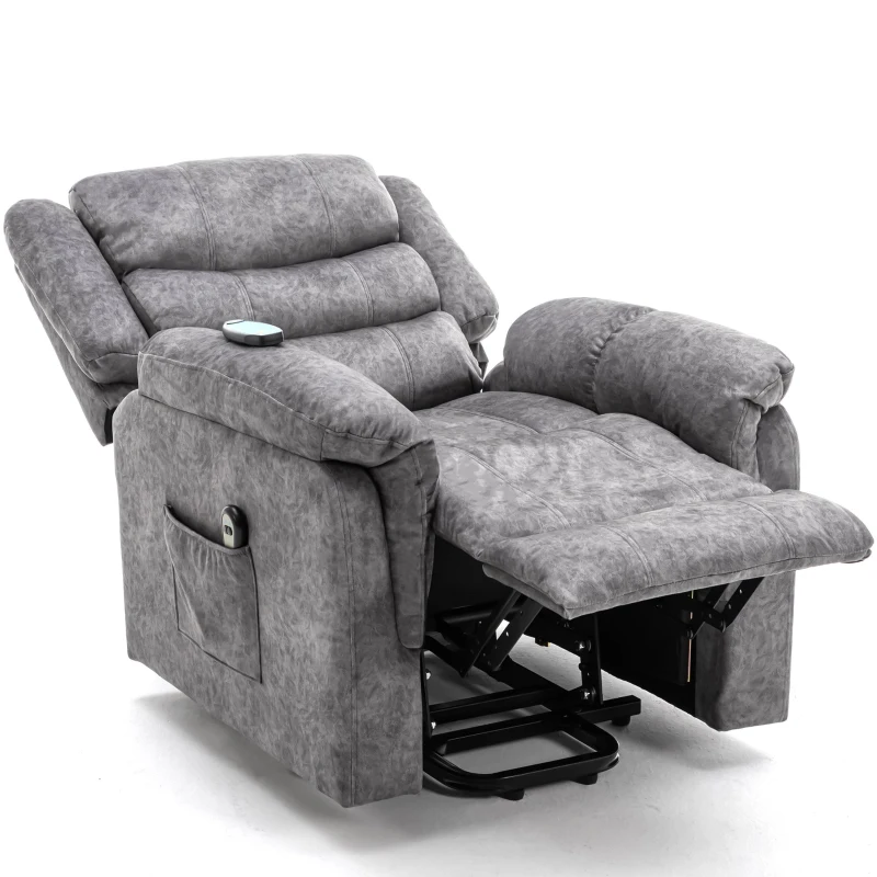 Fauteuil releveur électrique et inclinable avec fonction massage et chauffant, revêtement tissu, Gris