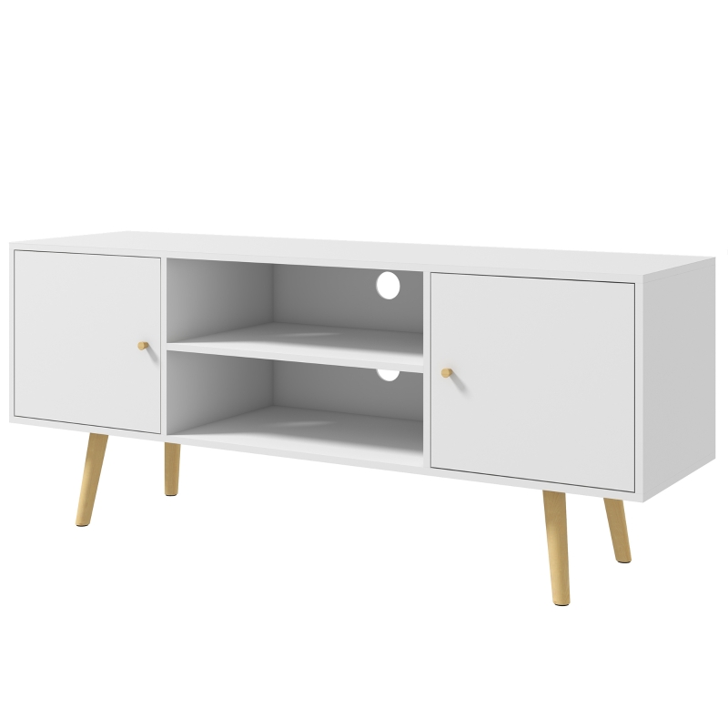 HOMCOM Cabinet TV 55" cu 2 Dulapuri, Uși și 2 Rafturi Deschise, Consolă TV din Lemn și PAL, 120x34x50 cm, Alb