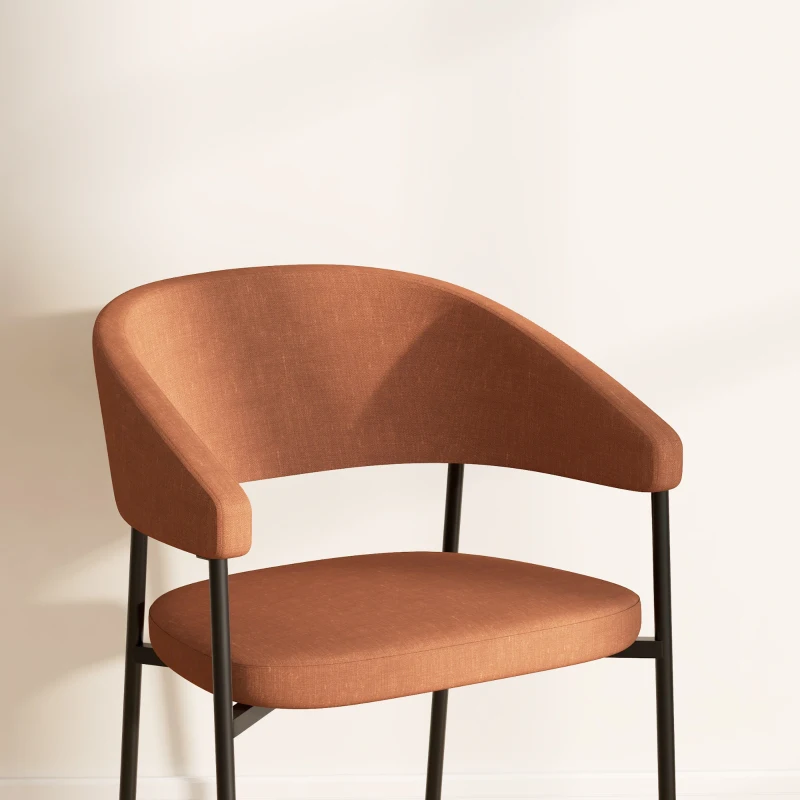 HOMCOM Set 2 Scaune Tapițate cu Cotieră și Spătar dintr-o Singură Bucată, Scaune Moderne din In și Țesătură cu Efect de Oțel, 59x56x78 cm, Portocaliu