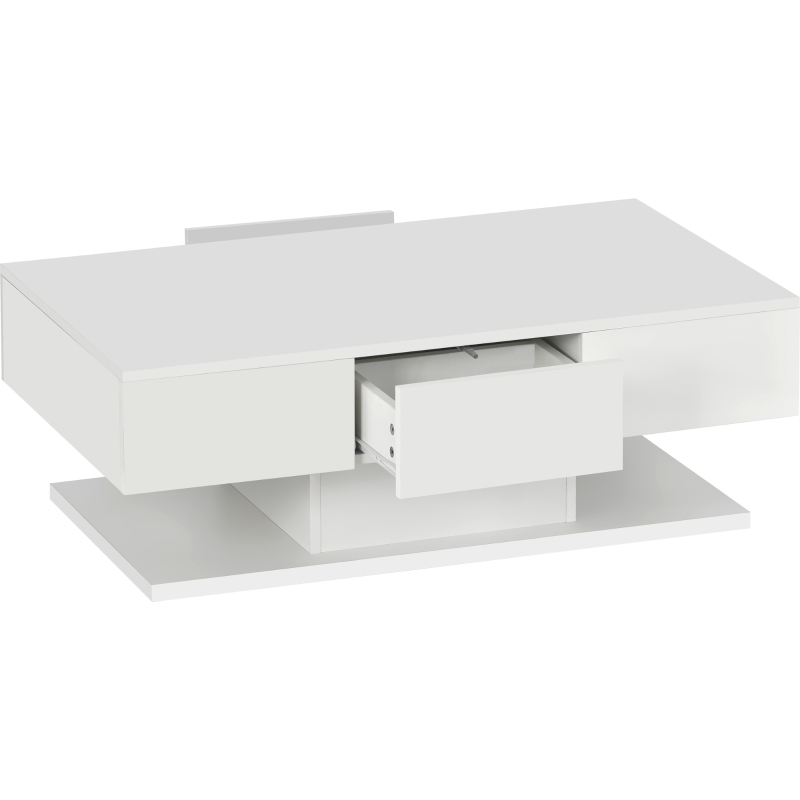 Table Basse Moderne avec 2 Tiroirs et Éclairage LED Multicolore, Blanc