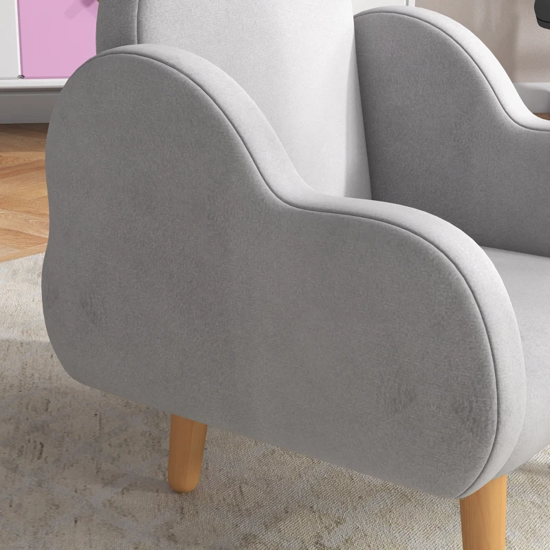 ZONEKIZ Fotoliu pentru Copii Stil Scandinav cu Cotiere din Nori, Fotoliu din Material Textil pentru Copii până la 3 ani, 46x51x55 cm, Gri
