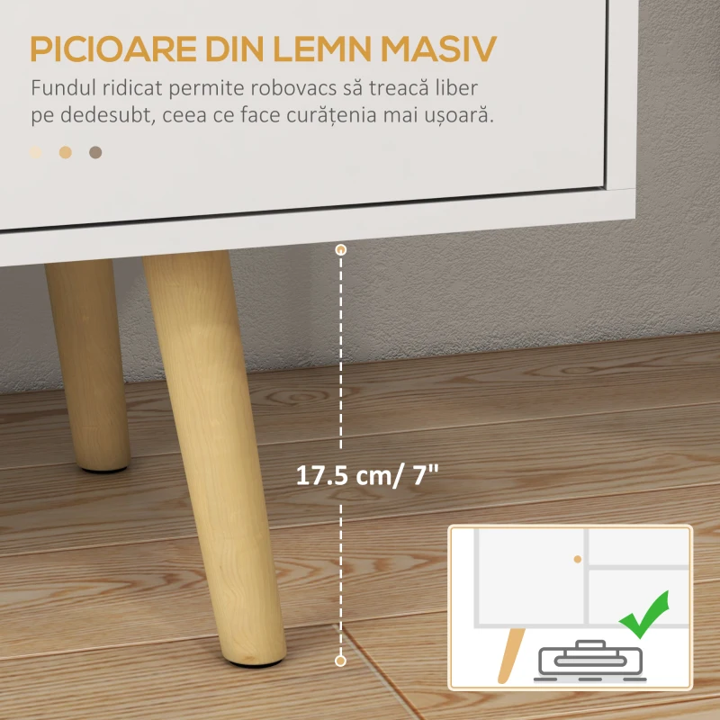 HOMCOM Cabinet TV 55" cu 2 Dulapuri, Uși și 2 Rafturi Deschise, Consolă TV din Lemn și PAL, 120x34x50 cm, Alb