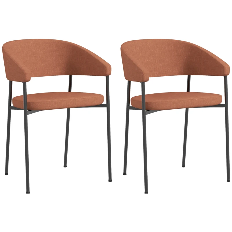 HOMCOM Set 2 Scaune Tapițate cu Cotieră și Spătar dintr-o Singură Bucată, Scaune Moderne din In și Țesătură cu Efect de Oțel, 59x56x78 cm, Portocaliu