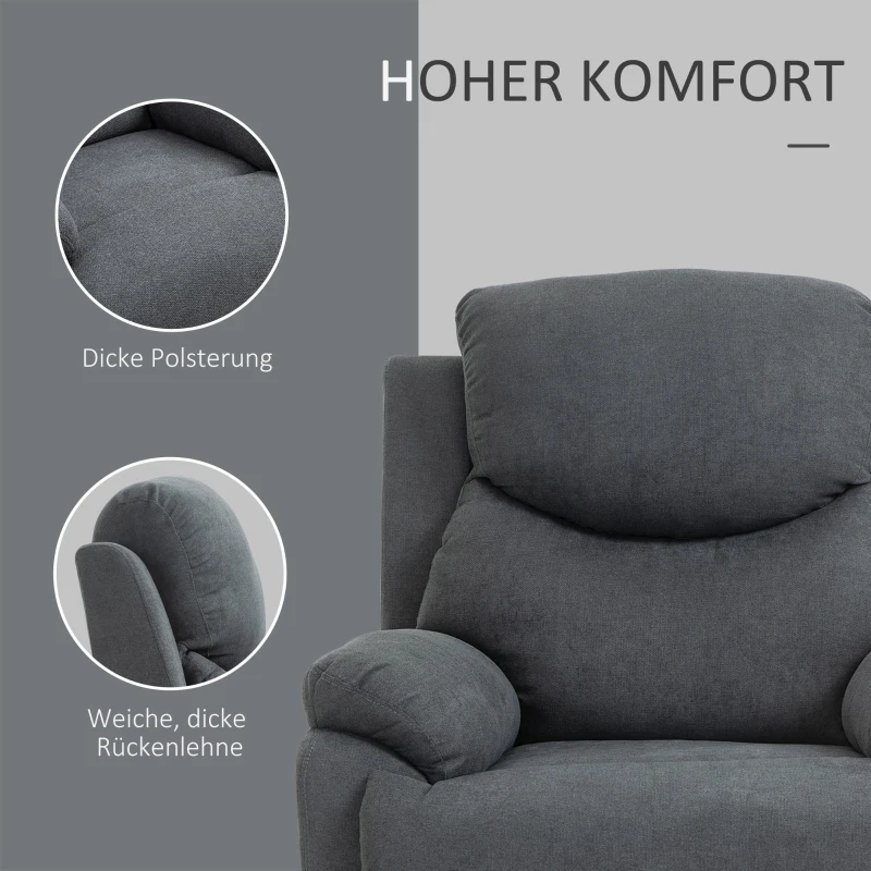 HOMCOM Sessel mit Liegefunktion für Wohnzimmer, 150° neigbar, Leinenoptik, Dunkelgrau