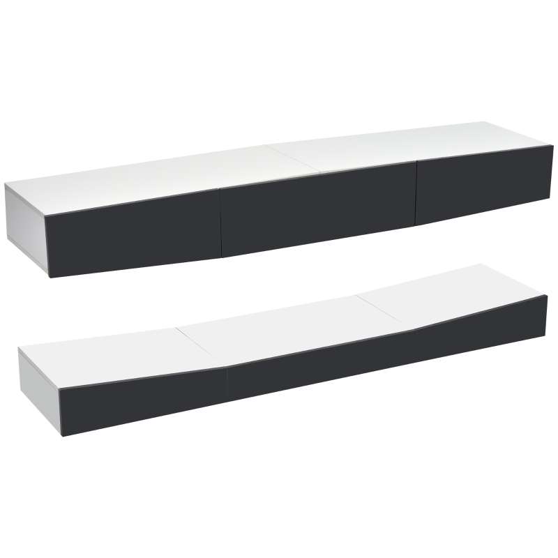 Meuble TV suspendu scandinave moderne avec éclairage LED, Blanc+gris