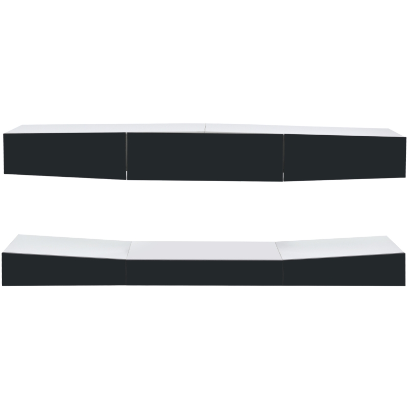 Meuble TV suspendu scandinave moderne avec éclairage LED, Blanc+gris