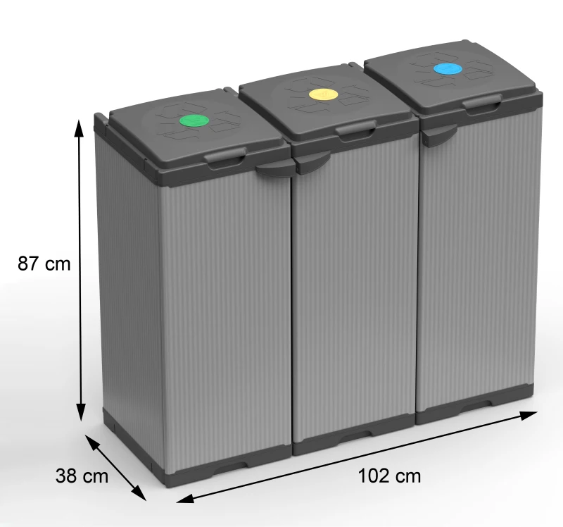 MONGARDI Mobile Portasacco Tris per Raccolta differenziata, in Plastica, 102L x 38P x 87H cm
