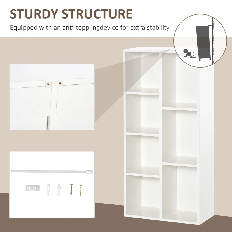 HOMCOM Bibliotecă din Lem Stil Vintage Cubica cu 7 Suporturi Diferite din MDF pentru Casă și Birou, 50x24x106 cm, Alb(m-6)