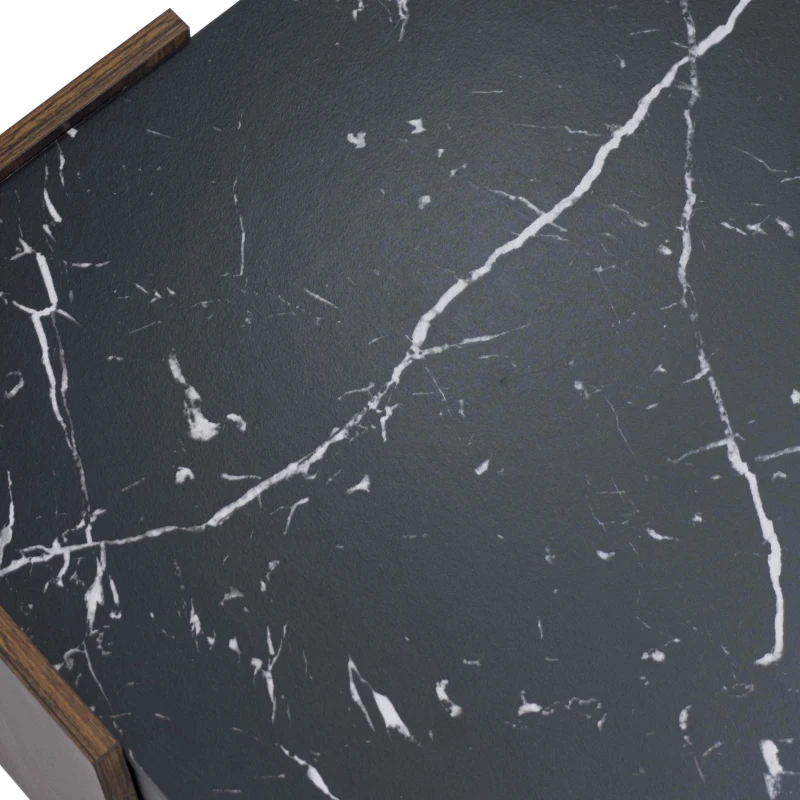 Mesa de Centro de Mármol Negro y Nogal con Líneas Únicas Mesa de Sala de Estar de Diseño Elegante Negro