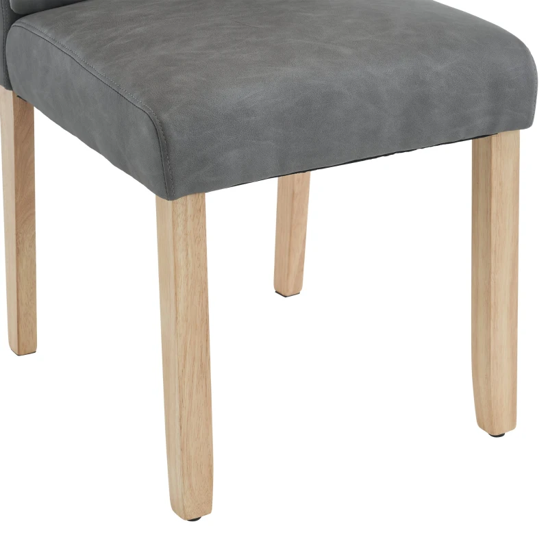 Set di 2 Sedie da Pranzo Moderne Minimaliste con Seduta in PU e Gambe in Legno di Rovere, Grigio