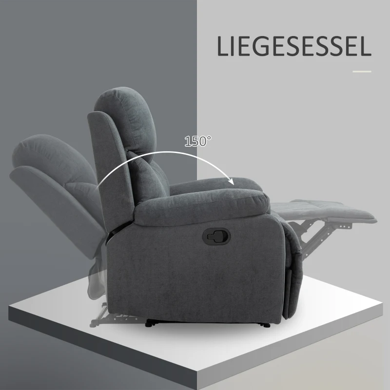 HOMCOM Sessel mit Liegefunktion für Wohnzimmer, 150° neigbar, Leinenoptik, Dunkelgrau