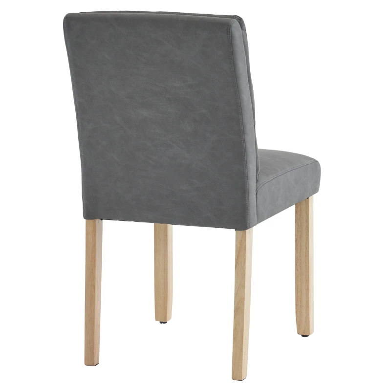 Set di 2 Sedie da Pranzo Moderne Minimaliste con Seduta in PU e Gambe in Legno di Rovere, Grigio
