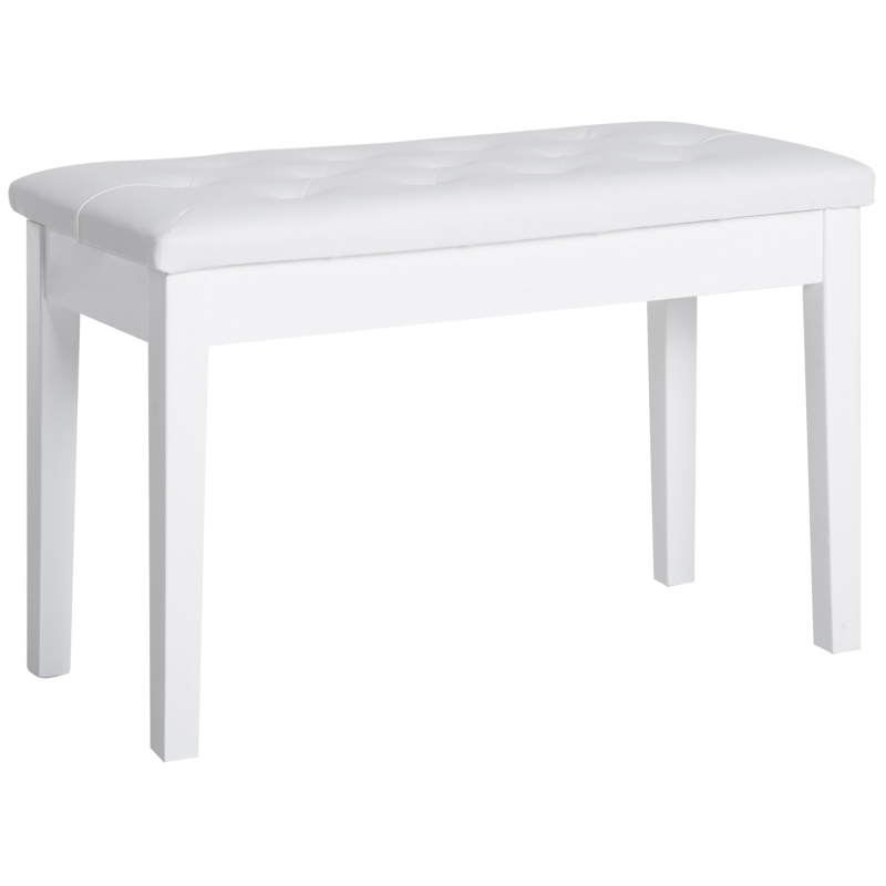 HOMCOM pianokruk pianobank traditionele landelijke stijl cosmetische kruk opbergruimte rubberhout kunstleer wit 76 x 36 x 50 cm