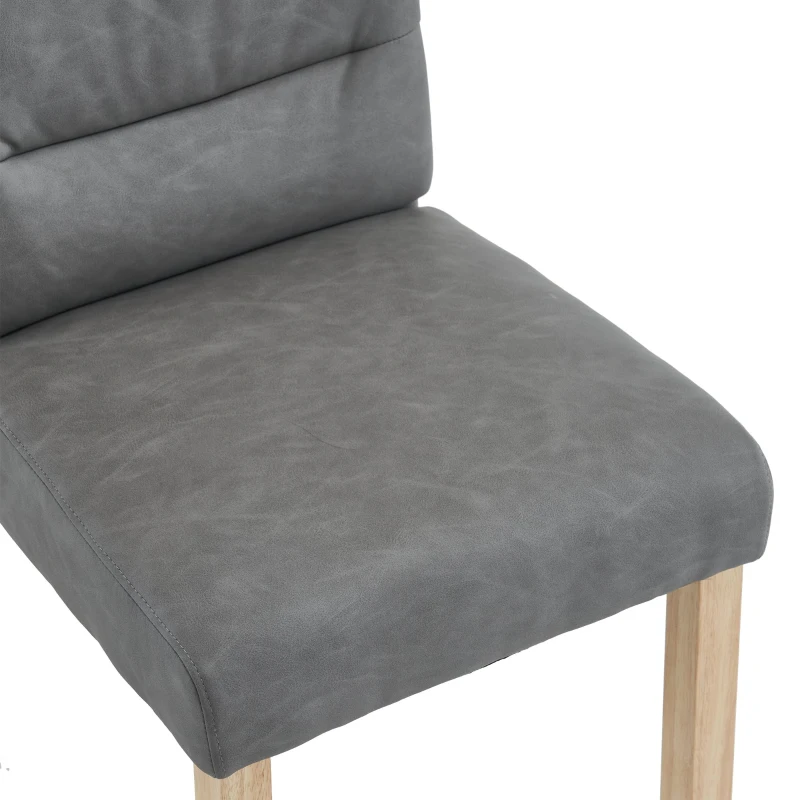 Set di 2 Sedie da Pranzo Moderne Minimaliste con Seduta in PU e Gambe in Legno di Rovere, Grigio
