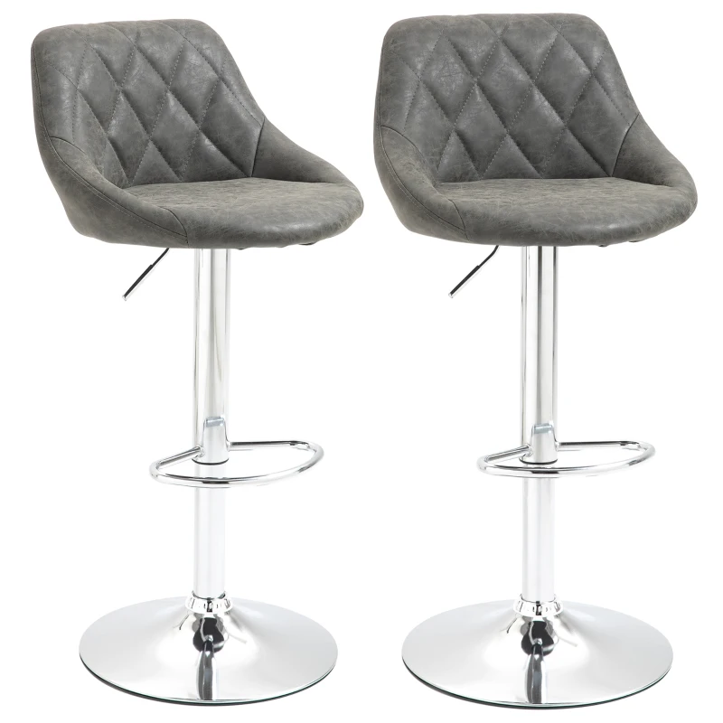 HOMCOM Set 2 Scaune de Bar Pivotante Reglabile in Inaltime din Imitatie de Piele Gri