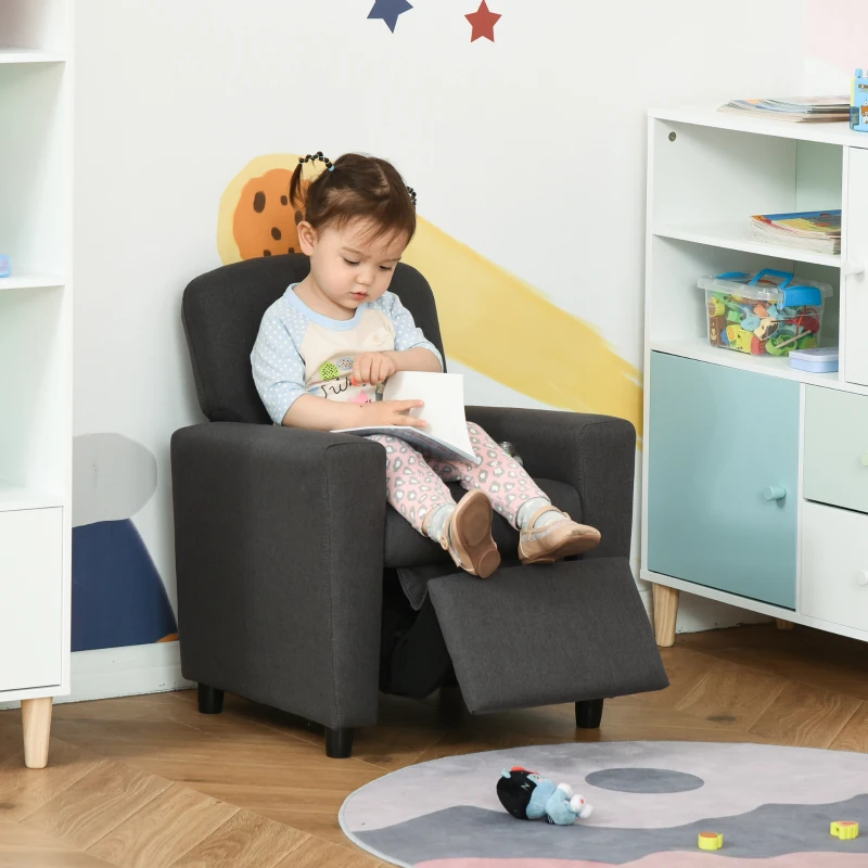 HOMCOM Kids Armchair Children Recliner Sofa Lounger Chair with Footrest for Playroom Bedroom Living Room, Grey