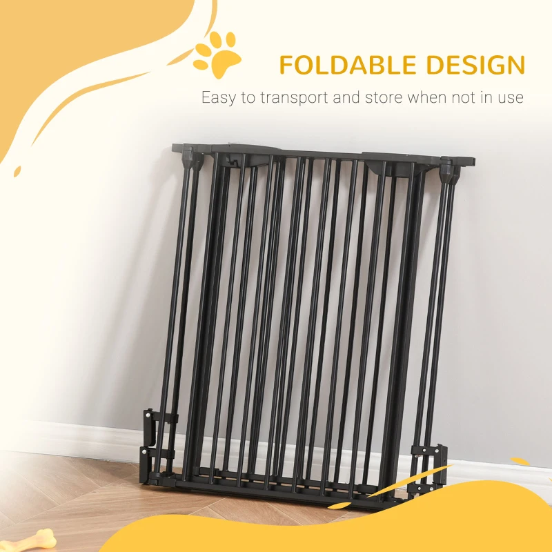 PawHut Poartă Metalică de Siguranță, Barieră pentru Câini cu Sistem de Autoînchidere, Reglabilă și Pliabilă, 180x3x74.5 cm, Negru