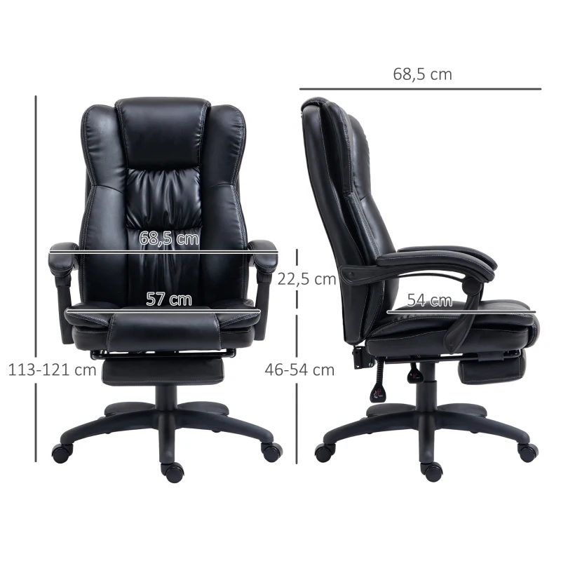 Vinsetto Cadeira de Escritório e Giratória Cadeira de Escritório com Altura Ajustável 6 Pontos de Massagem Controle Remoto e Apoio para os Pés Retrátil 68,5x68,5x119-127cm Preto