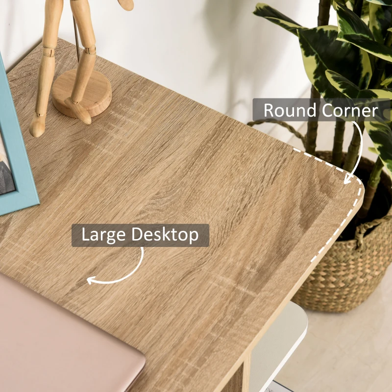 HOMCOM Birou Modern pentru Computer cu Raft cu 3 Etajere, Birou Modern din Lemn, 100x44x74 cm, Natural