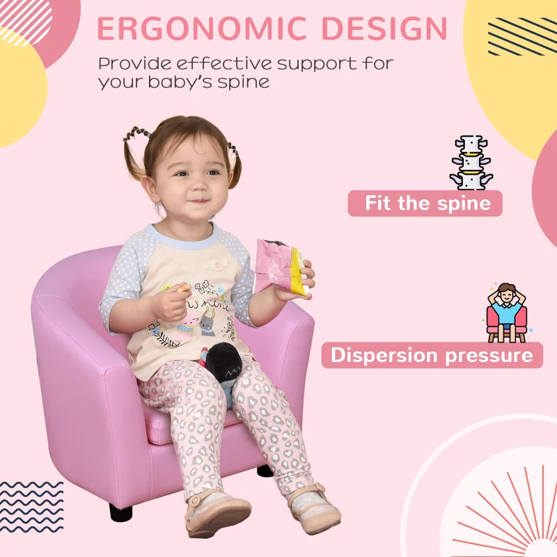 HOMCOM Children's Armchairs Toddler Chair Sofa Footstool 2-in-1 Design for Girls with Thick Padding, Anti-skid Foot Pads, Wood Frame, Pink