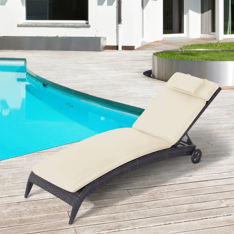 Outsunny Garden Sun Lounger Cushion Replacement Soft Sunbed Reclining Chair Relaxer Pad with Pillow, Cushion ONLY - Cream White