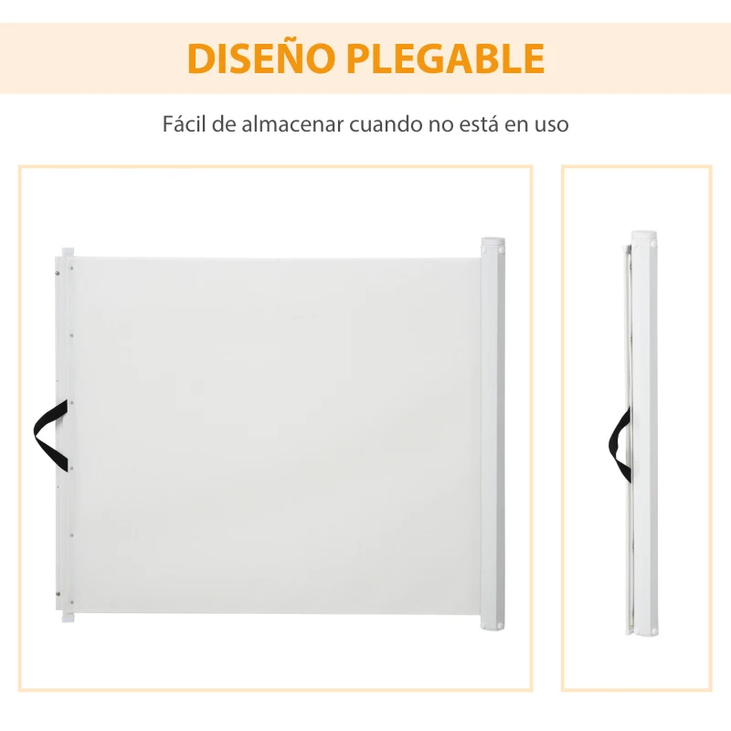 PawHut Puerta para Perros Plegable con Ancho Ajustable 5,5-115 cm Barrera de Seguridad para Perros Retráctil con Asa Blanco