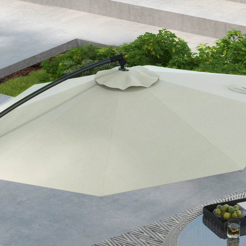 Umbrelă de soare 3 (m) în consolă cu bază transversală Outsunny, Umbrelă de soare cu manivelă, înclinare și 8 nervuri