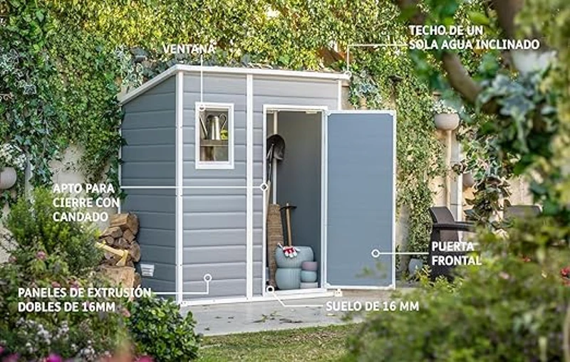 Keter Casetta da Giardino Manor 6x4 Pent, Grigia, 183,5 X 111 X 200,5 h