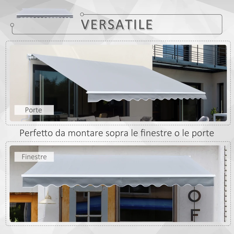 Outsunny Tenda da Sole Avvolgibile a Parete a Braccio Manuale con Manovella per Esterno Tessuto di Poliestere Alluminio 361 × 250cm Grigia