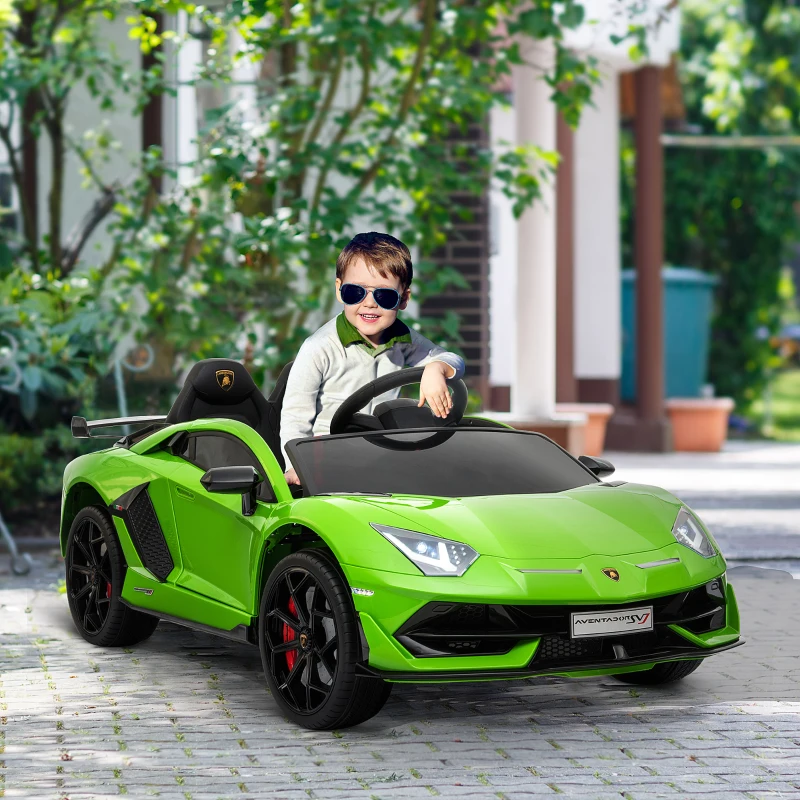 HOMCOM Elektroauto für Kinder 12V Lamborghini SVJ lizenziert Kinderfahrzeug Kinderauto für 3-8 Jahre mit Fernsteuerung 2 x 550 Motoren MP3/USB Licht Musik Metall Grün 123 x 66,5 x 45,5 cm