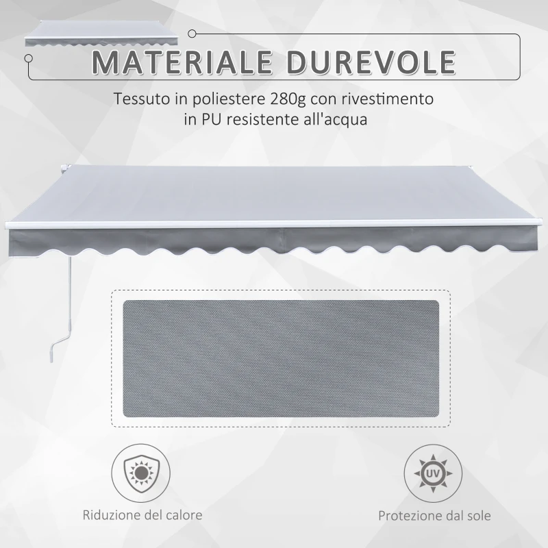 Outsunny Tenda da Sole Avvolgibile a Parete a Braccio Manuale con Manovella per Esterno Tessuto di Poliestere Alluminio 361 × 250cm Grigia